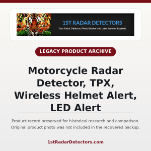 Motorcycle Radar Detector, TPX, Wireless Helmet Alert, LED Alert — original product photo missing from recovered backup