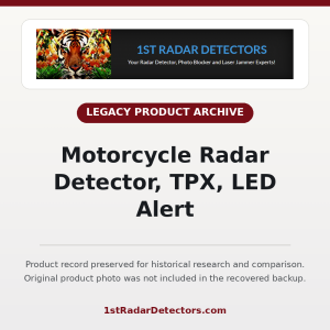Motorcycle Radar Detector, TPX, LED Alert — original product photo missing from recovered backup