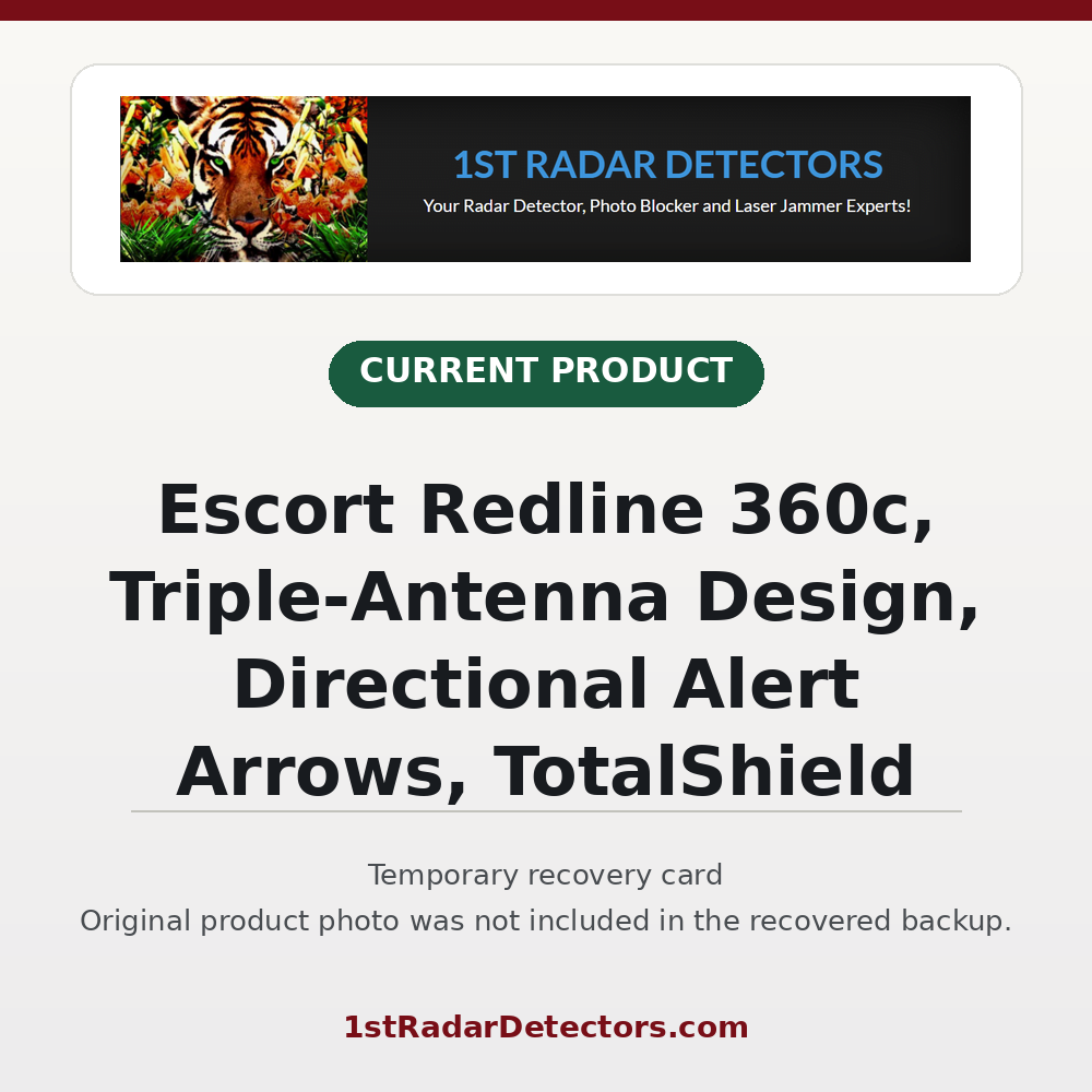 Escort Redline 360c, Triple-Antenna Design, Directional Alert Arrows, TotalShield — original product photo missing from recovered backup