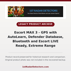 Escort MAX 3 - GPS with AutoLearn, Defender Database, Bluetooth and Escort LIVE Ready, Extreme Range — original product photo missing from recovered backup
